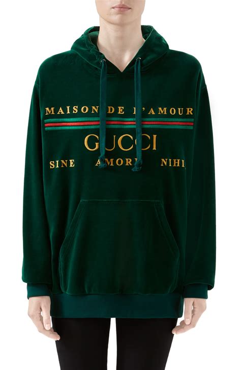 gucci oversize velour hoodie green